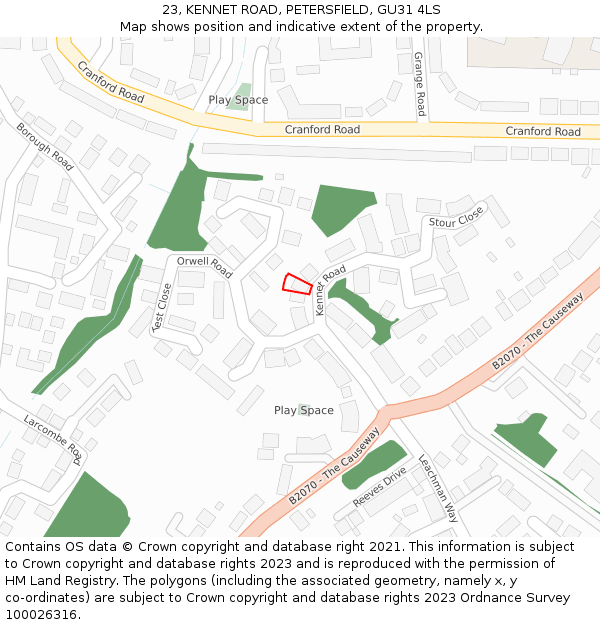 23, KENNET ROAD, PETERSFIELD, GU31 4LS: Location map and indicative extent of plot