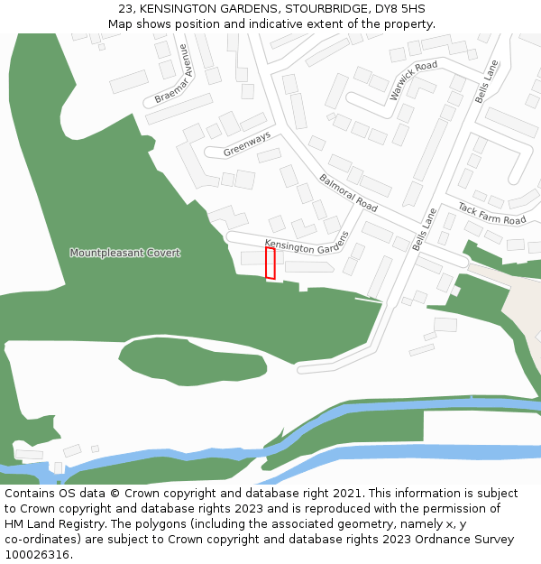 23, KENSINGTON GARDENS, STOURBRIDGE, DY8 5HS: Location map and indicative extent of plot