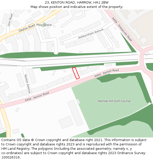 23, KENTON ROAD, HARROW, HA1 2BW: Location map and indicative extent of plot