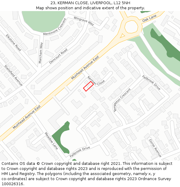 23, KERMAN CLOSE, LIVERPOOL, L12 5NH: Location map and indicative extent of plot
