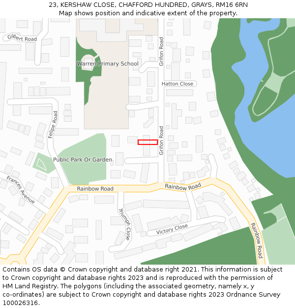 23, KERSHAW CLOSE, CHAFFORD HUNDRED, GRAYS, RM16 6RN: Location map and indicative extent of plot