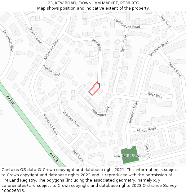 23, KEW ROAD, DOWNHAM MARKET, PE38 9TG: Location map and indicative extent of plot