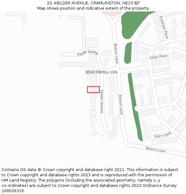 23, KIELDER AVENUE, CRAMLINGTON, NE23 8JT: Location map and indicative extent of plot