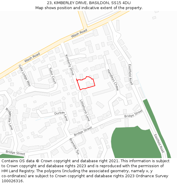23, KIMBERLEY DRIVE, BASILDON, SS15 4DU: Location map and indicative extent of plot