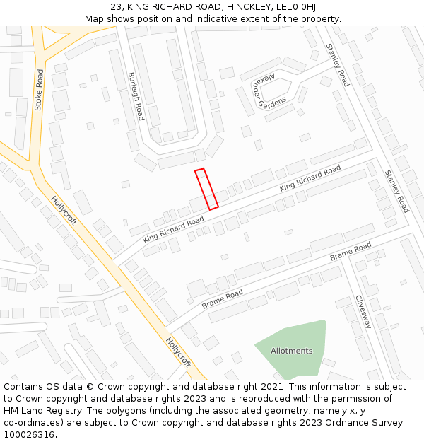 23, KING RICHARD ROAD, HINCKLEY, LE10 0HJ: Location map and indicative extent of plot