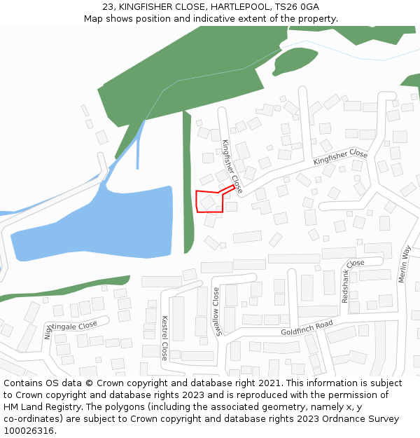 23, KINGFISHER CLOSE, HARTLEPOOL, TS26 0GA: Location map and indicative extent of plot