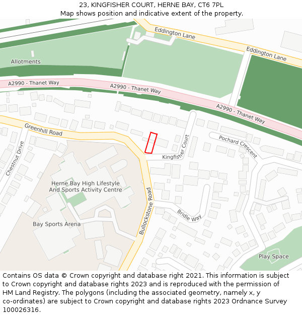 23, KINGFISHER COURT, HERNE BAY, CT6 7PL: Location map and indicative extent of plot