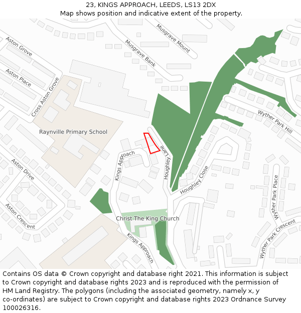 23, KINGS APPROACH, LEEDS, LS13 2DX: Location map and indicative extent of plot