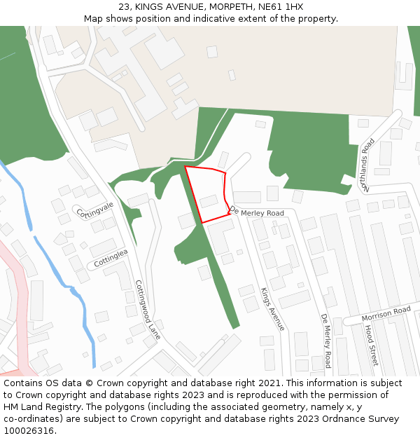 23, KINGS AVENUE, MORPETH, NE61 1HX: Location map and indicative extent of plot