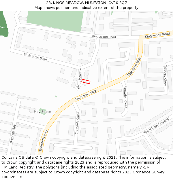 23, KINGS MEADOW, NUNEATON, CV10 8QZ: Location map and indicative extent of plot