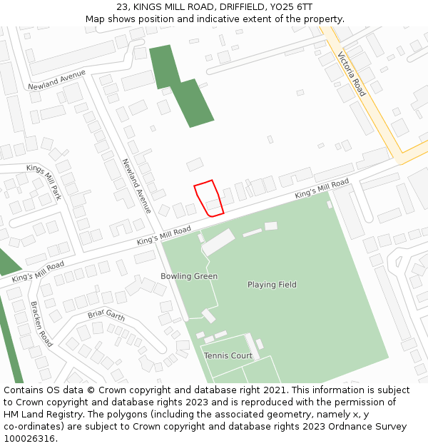 23, KINGS MILL ROAD, DRIFFIELD, YO25 6TT: Location map and indicative extent of plot