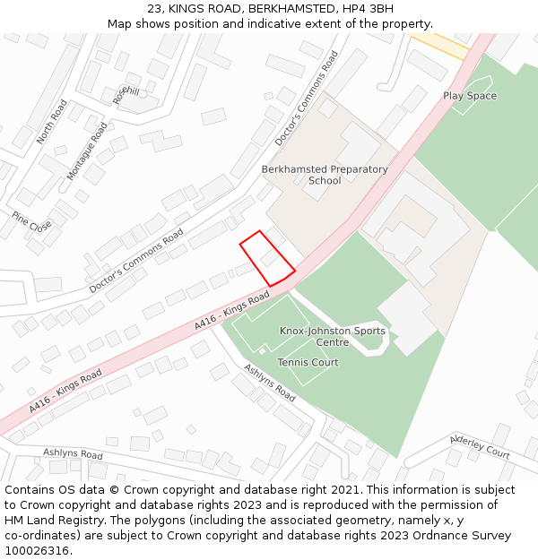 23, KINGS ROAD, BERKHAMSTED, HP4 3BH: Location map and indicative extent of plot