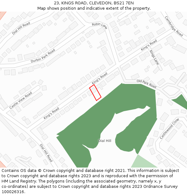 23, KINGS ROAD, CLEVEDON, BS21 7EN: Location map and indicative extent of plot