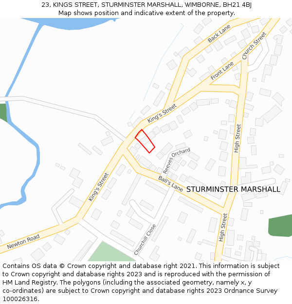 23, KINGS STREET, STURMINSTER MARSHALL, WIMBORNE, BH21 4BJ: Location map and indicative extent of plot