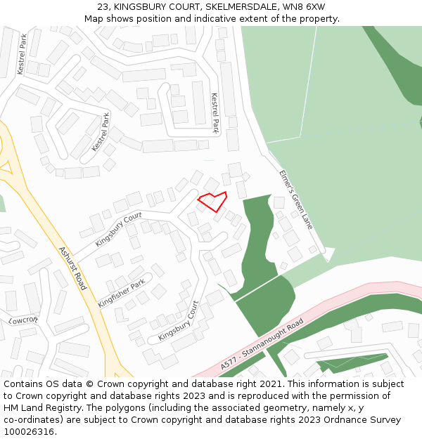 23, KINGSBURY COURT, SKELMERSDALE, WN8 6XW: Location map and indicative extent of plot