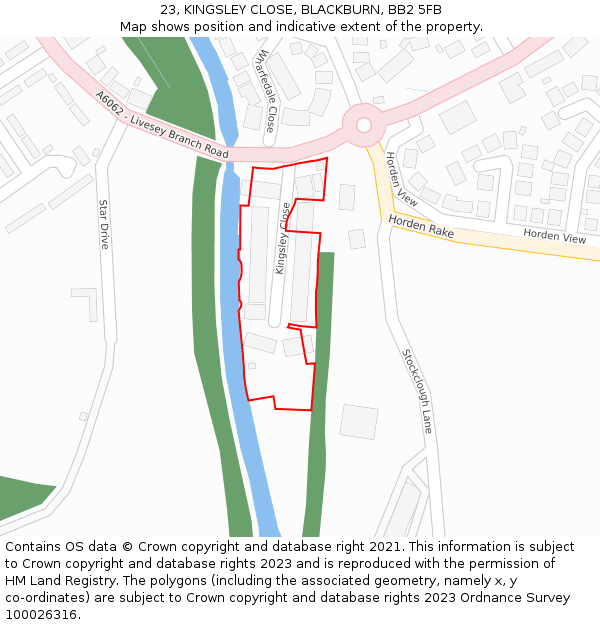 23, KINGSLEY CLOSE, BLACKBURN, BB2 5FB: Location map and indicative extent of plot