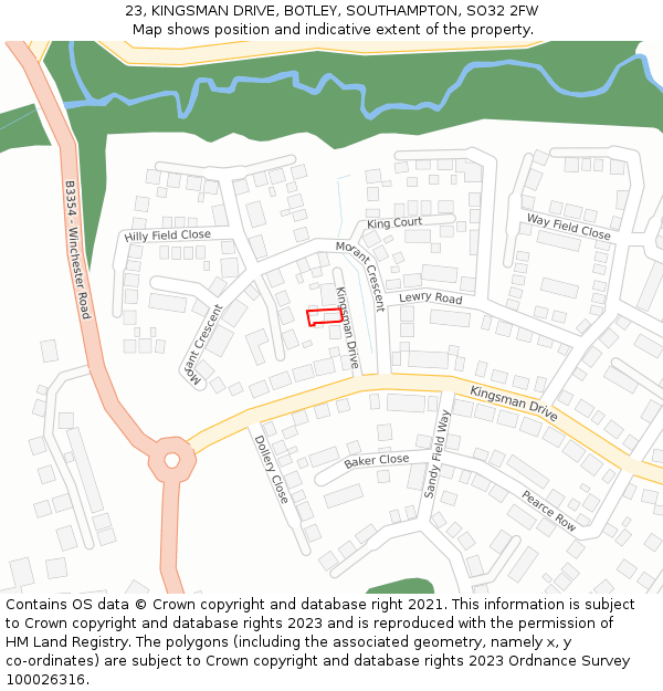 23, KINGSMAN DRIVE, BOTLEY, SOUTHAMPTON, SO32 2FW: Location map and indicative extent of plot