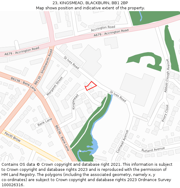 23, KINGSMEAD, BLACKBURN, BB1 2BP: Location map and indicative extent of plot