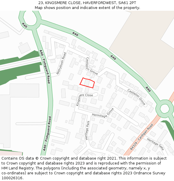 23, KINGSMERE CLOSE, HAVERFORDWEST, SA61 2PT: Location map and indicative extent of plot