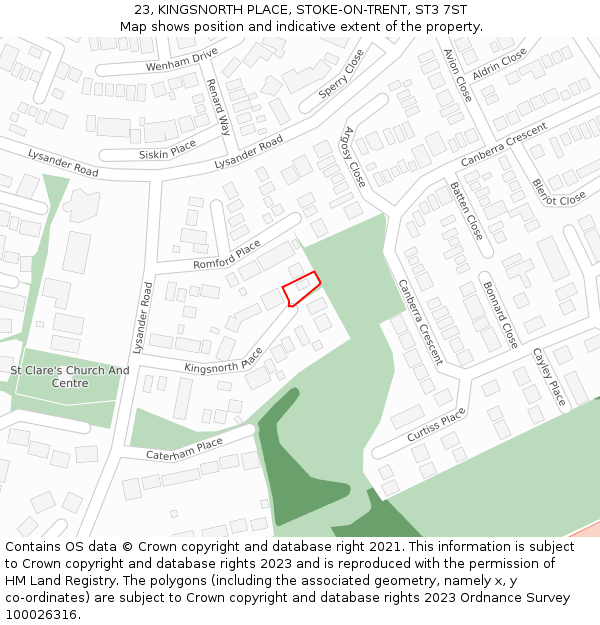 23, KINGSNORTH PLACE, STOKE-ON-TRENT, ST3 7ST: Location map and indicative extent of plot