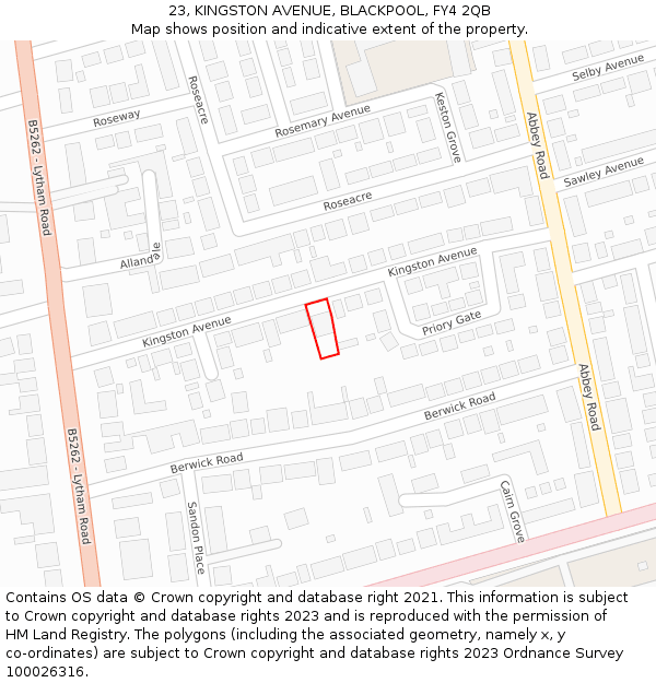 23, KINGSTON AVENUE, BLACKPOOL, FY4 2QB: Location map and indicative extent of plot