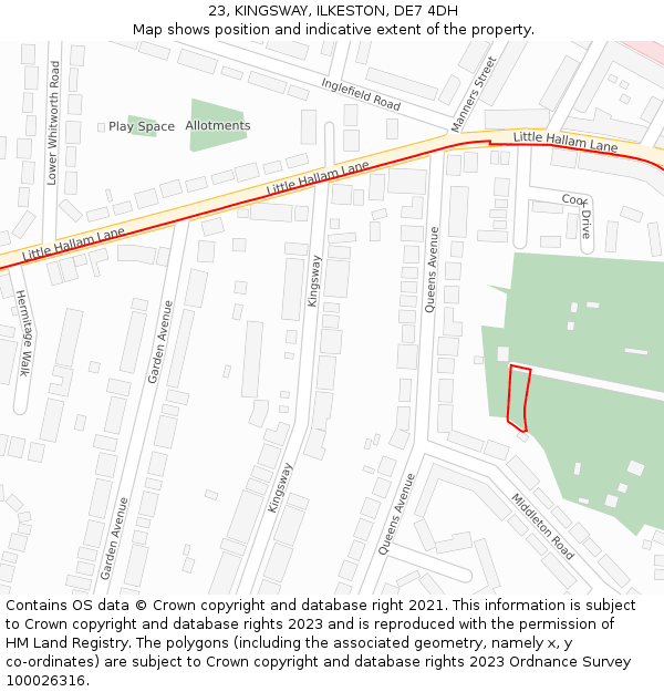 23, KINGSWAY, ILKESTON, DE7 4DH: Location map and indicative extent of plot