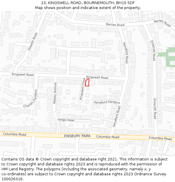 23, KINGSWELL ROAD, BOURNEMOUTH, BH10 5DF: Location map and indicative extent of plot