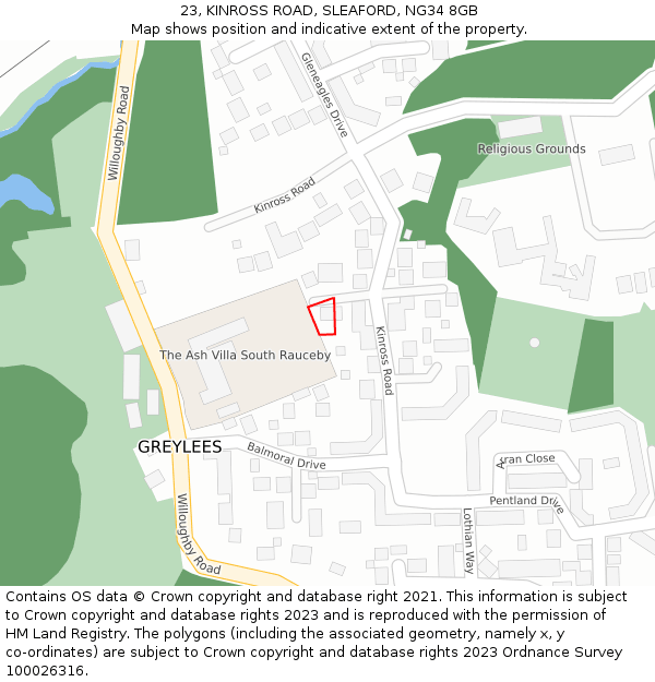 23, KINROSS ROAD, SLEAFORD, NG34 8GB: Location map and indicative extent of plot