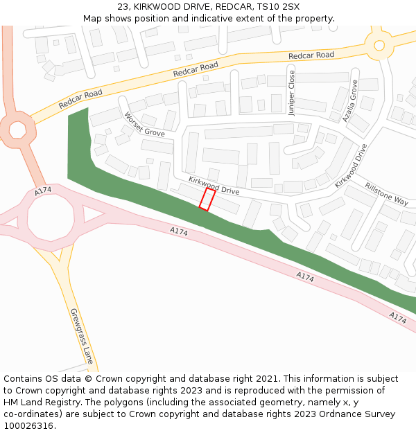 23, KIRKWOOD DRIVE, REDCAR, TS10 2SX: Location map and indicative extent of plot