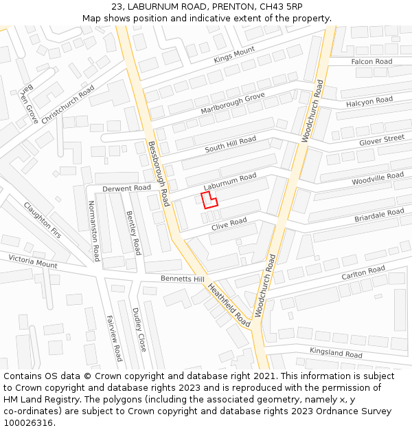 23, LABURNUM ROAD, PRENTON, CH43 5RP: Location map and indicative extent of plot