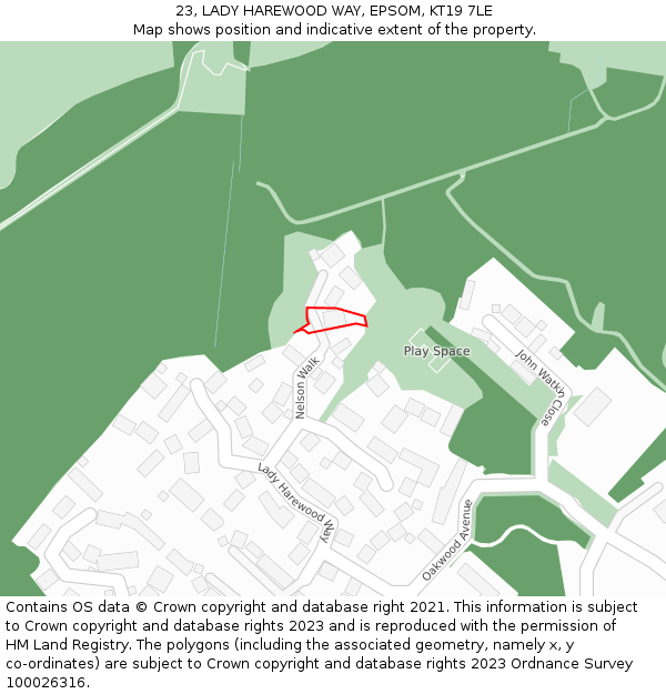 23, LADY HAREWOOD WAY, EPSOM, KT19 7LE: Location map and indicative extent of plot