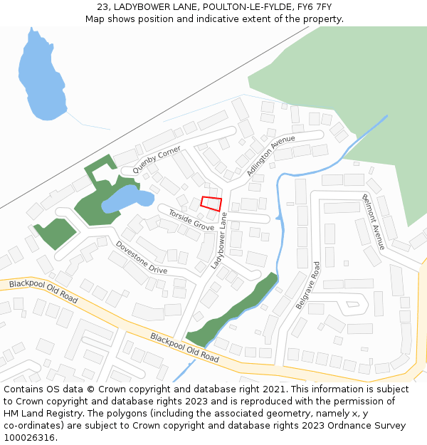 23, LADYBOWER LANE, POULTON-LE-FYLDE, FY6 7FY: Location map and indicative extent of plot