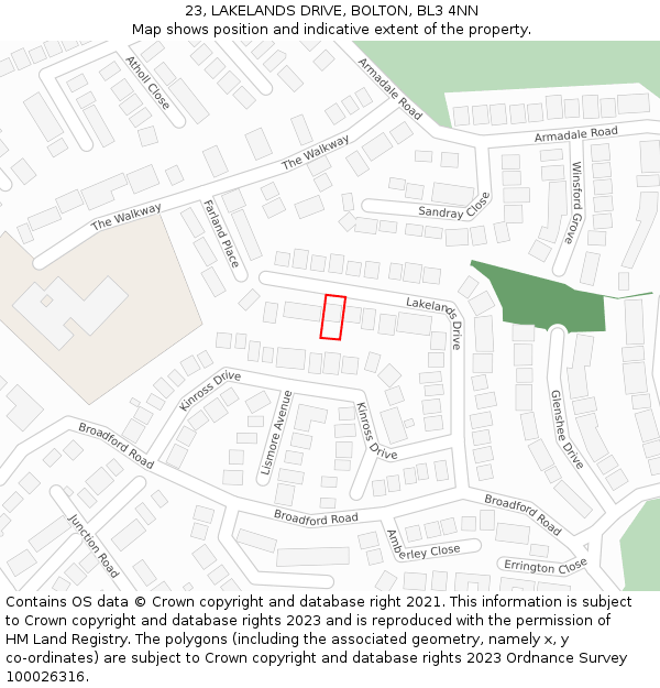 23, LAKELANDS DRIVE, BOLTON, BL3 4NN: Location map and indicative extent of plot
