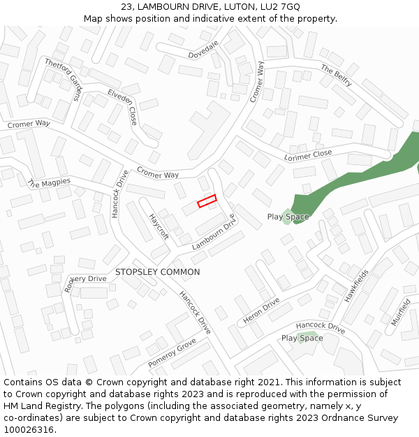 23, LAMBOURN DRIVE, LUTON, LU2 7GQ: Location map and indicative extent of plot