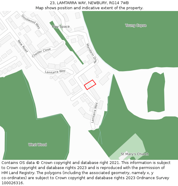 23, LAMTARRA WAY, NEWBURY, RG14 7WB: Location map and indicative extent of plot