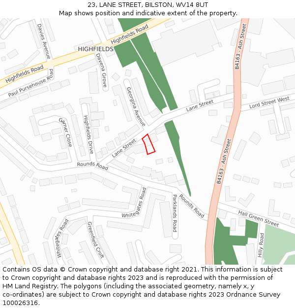 23, LANE STREET, BILSTON, WV14 8UT: Location map and indicative extent of plot