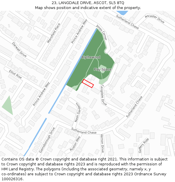 23, LANGDALE DRIVE, ASCOT, SL5 8TQ: Location map and indicative extent of plot