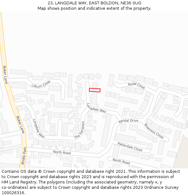 23, LANGDALE WAY, EAST BOLDON, NE36 0UG: Location map and indicative extent of plot