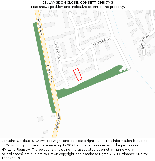 23, LANGDON CLOSE, CONSETT, DH8 7NG: Location map and indicative extent of plot