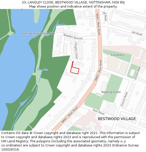 23, LANGLEY CLOSE, BESTWOOD VILLAGE, NOTTINGHAM, NG6 8XJ: Location map and indicative extent of plot