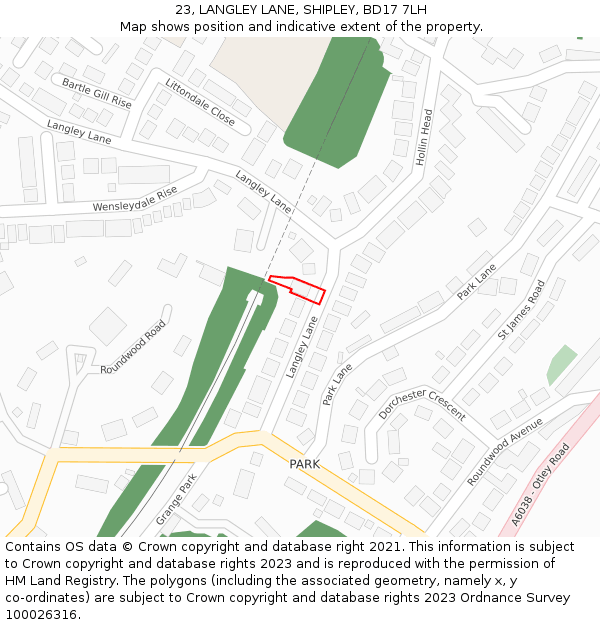 23, LANGLEY LANE, SHIPLEY, BD17 7LH: Location map and indicative extent of plot