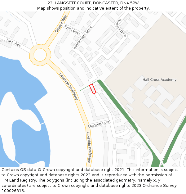 23, LANGSETT COURT, DONCASTER, DN4 5PW: Location map and indicative extent of plot