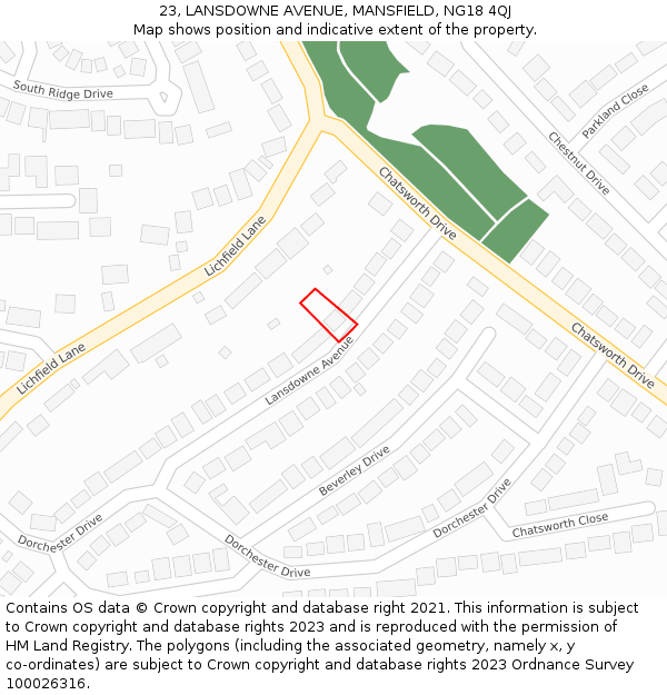 23, LANSDOWNE AVENUE, MANSFIELD, NG18 4QJ: Location map and indicative extent of plot