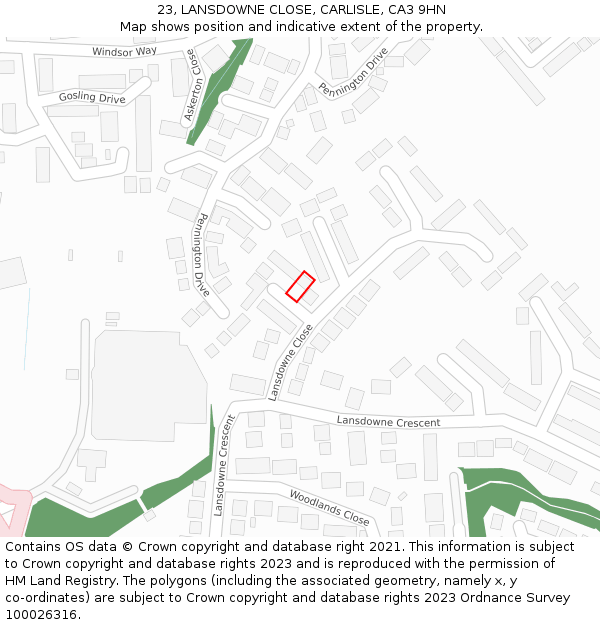 23, LANSDOWNE CLOSE, CARLISLE, CA3 9HN: Location map and indicative extent of plot