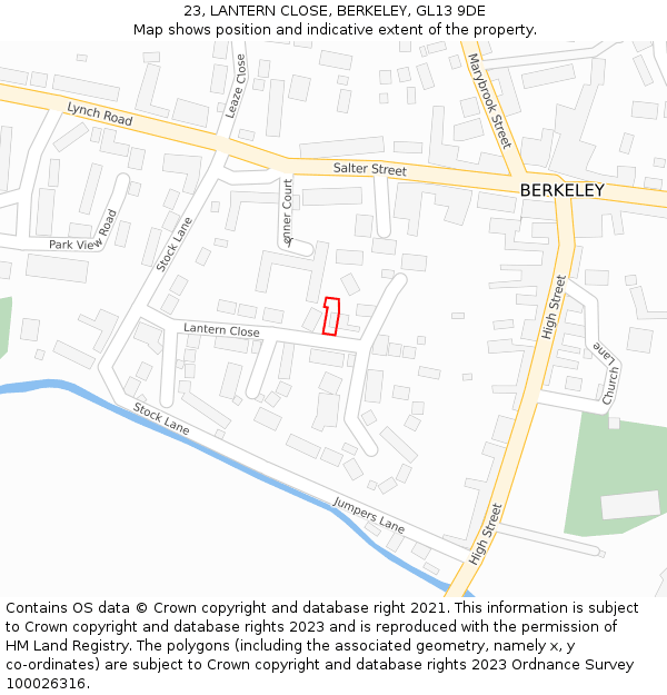 23, LANTERN CLOSE, BERKELEY, GL13 9DE: Location map and indicative extent of plot