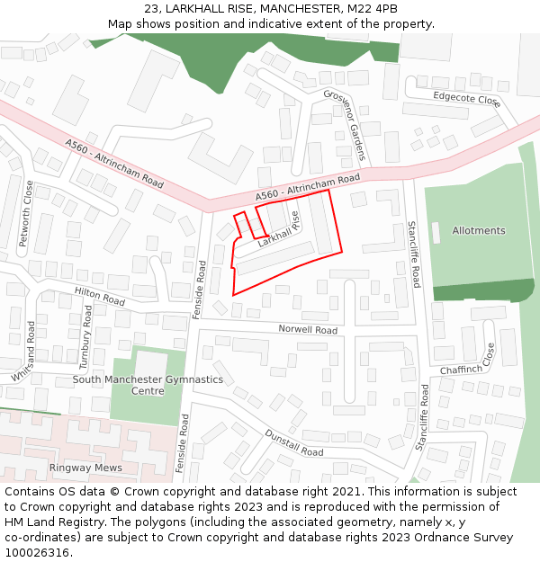 23, LARKHALL RISE, MANCHESTER, M22 4PB: Location map and indicative extent of plot