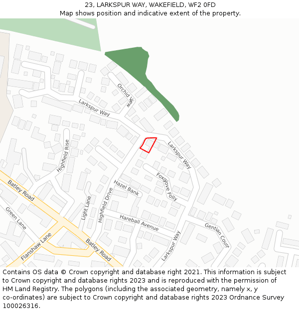 23, LARKSPUR WAY, WAKEFIELD, WF2 0FD: Location map and indicative extent of plot