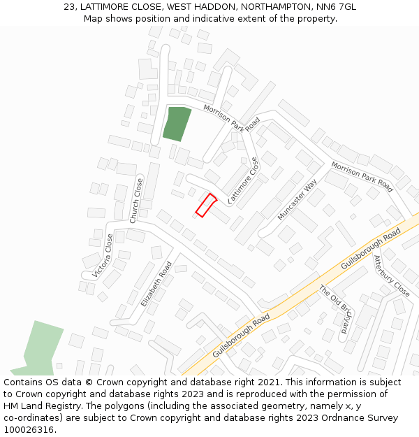 23, LATTIMORE CLOSE, WEST HADDON, NORTHAMPTON, NN6 7GL: Location map and indicative extent of plot