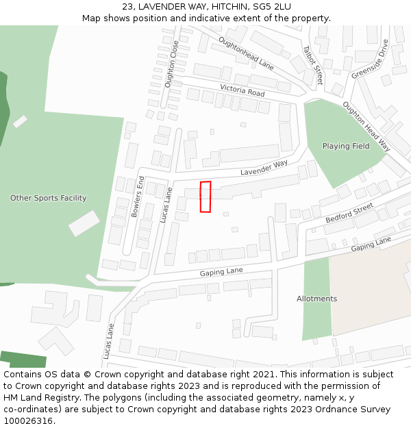 23, LAVENDER WAY, HITCHIN, SG5 2LU: Location map and indicative extent of plot