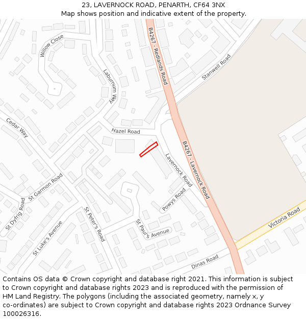 23, LAVERNOCK ROAD, PENARTH, CF64 3NX: Location map and indicative extent of plot